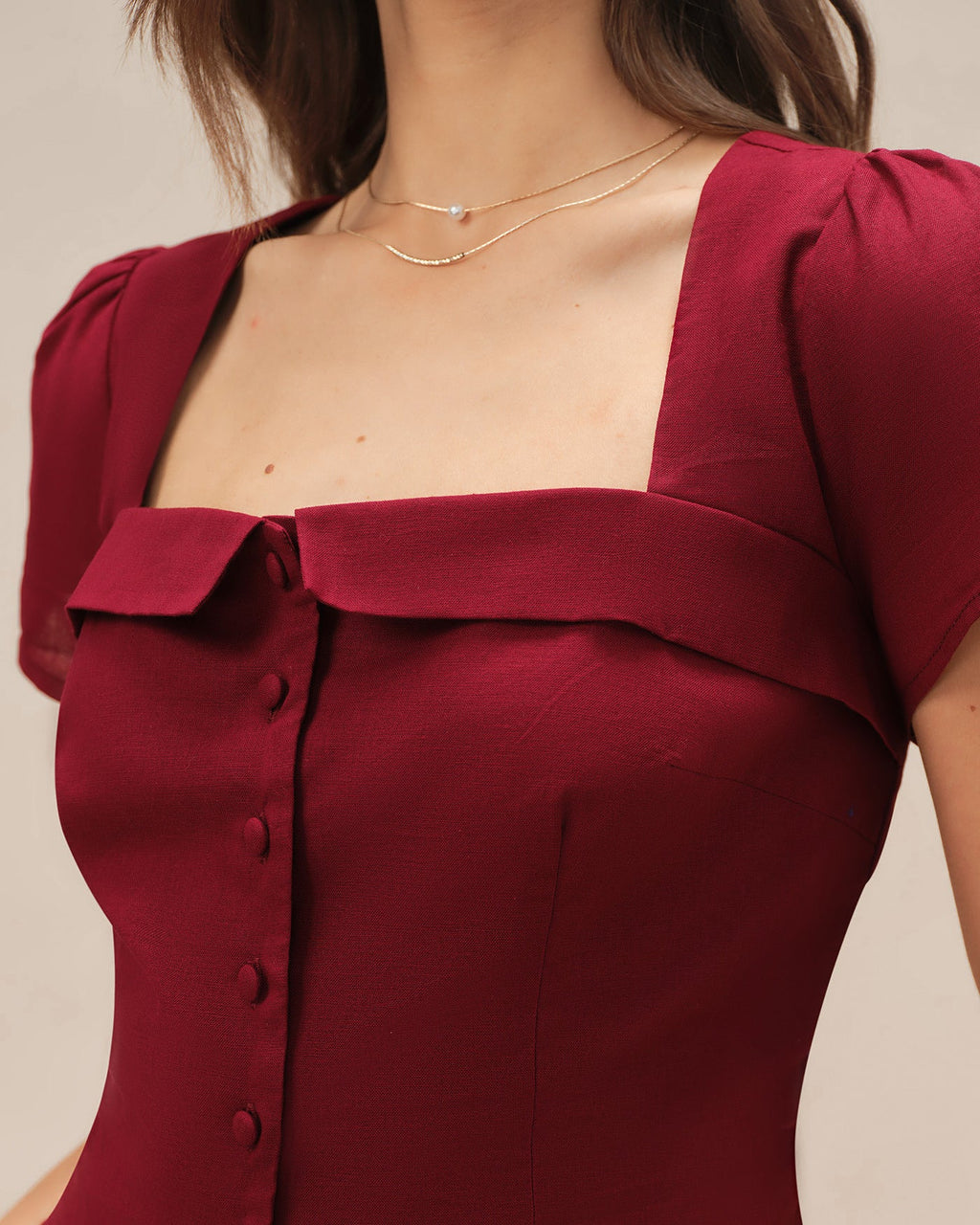Red Square Neck Blouse with Cross Tie Detail