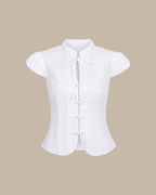 Embroidered White Blouse with Mandarin Collar