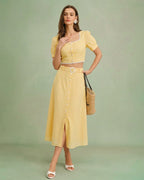 Embroidered Yellow Square Neck Blouse