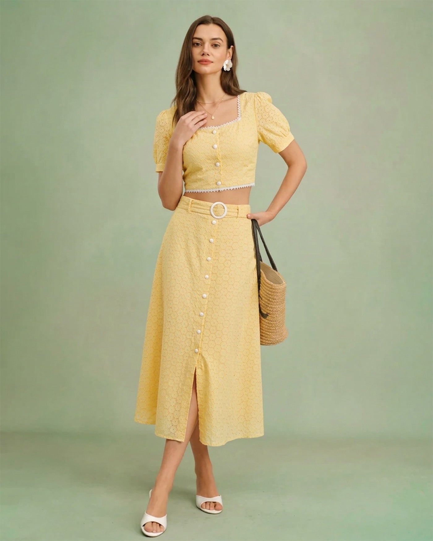 Embroidered Yellow Square Neck Blouse