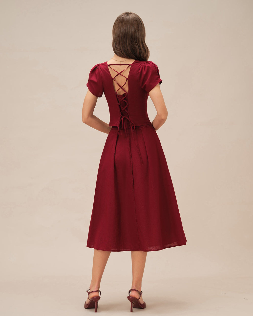 Red Square Neck Blouse with Cross Tie Detail