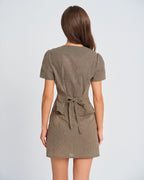 Brown Checkered Puff Sleeve Top