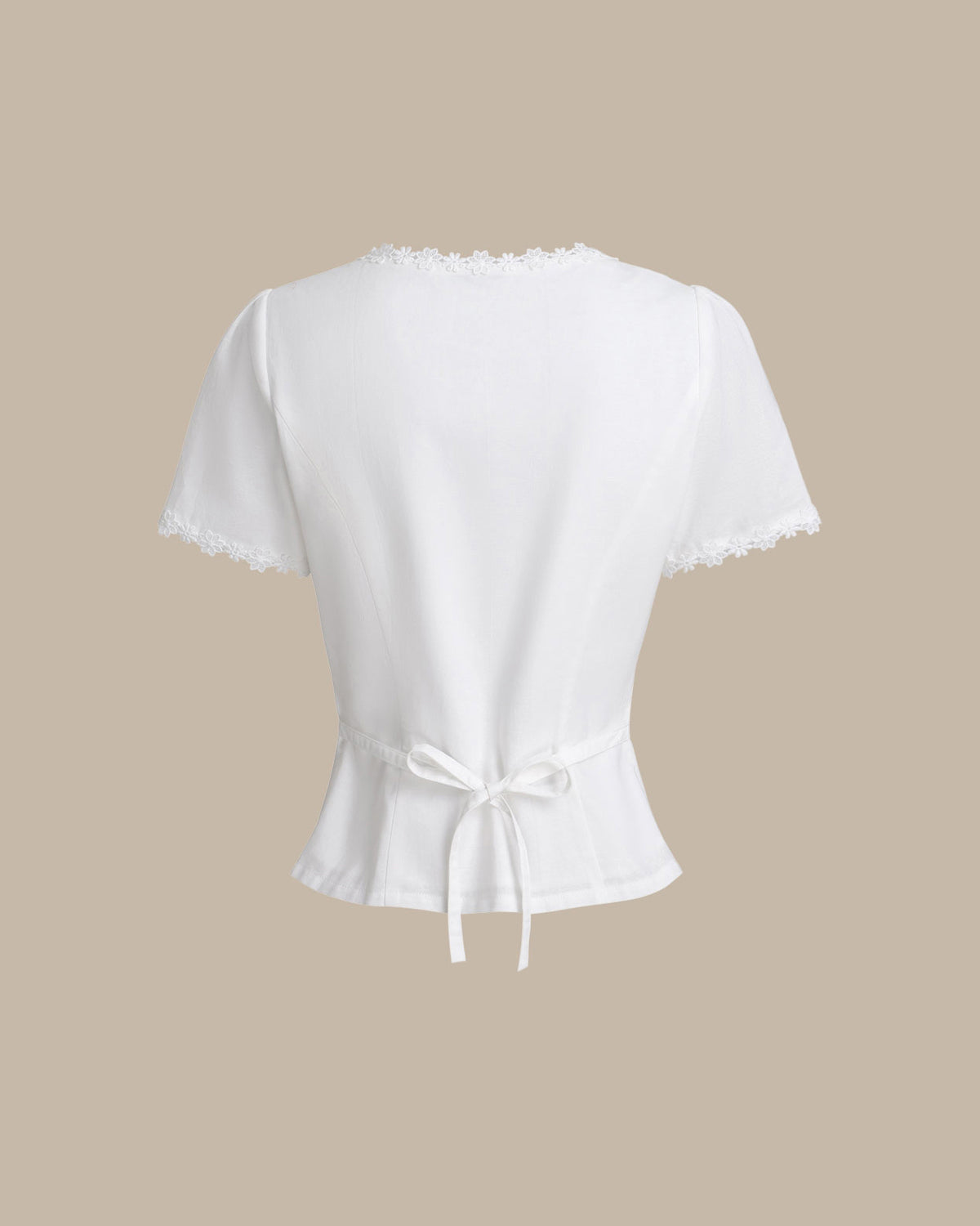White Lace Blouse with Square Neck and Button Details
