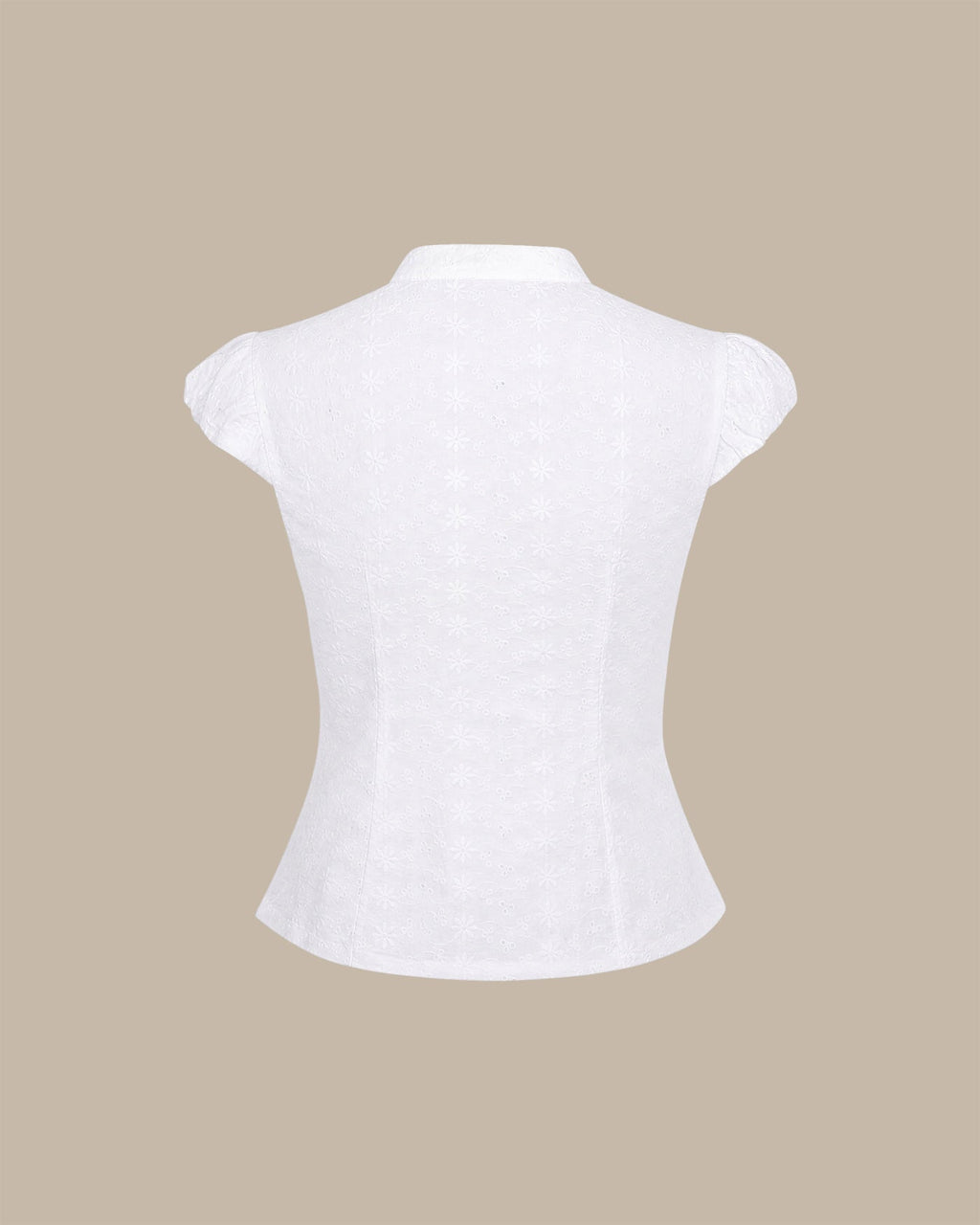 Embroidered White Blouse with Mandarin Collar