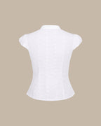 Embroidered White Blouse with Mandarin Collar