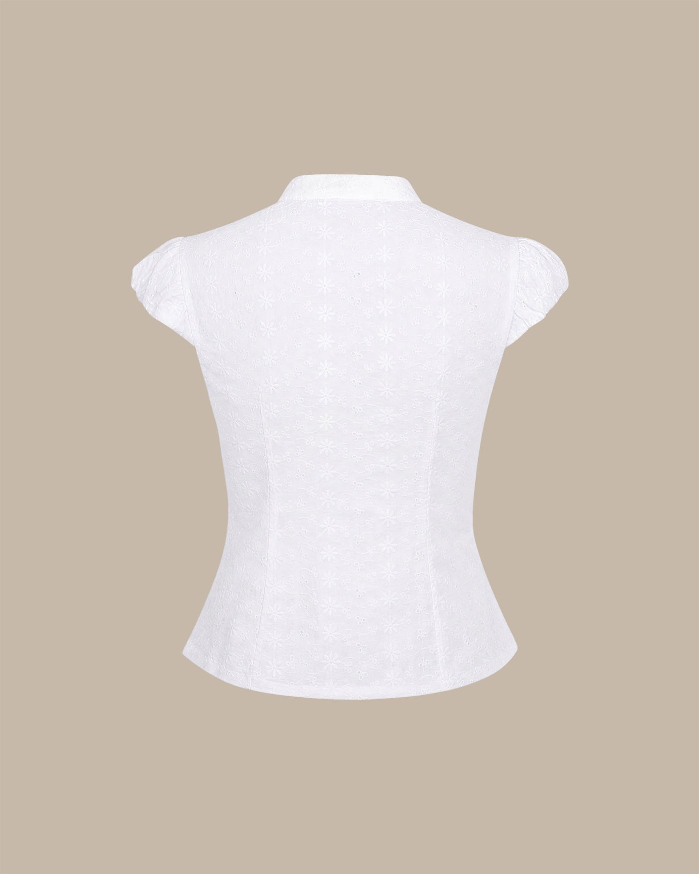 Embroidered White Blouse with Mandarin Collar