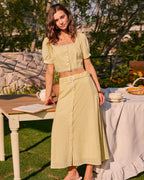 Embroidered Yellow Square Neck Blouse
