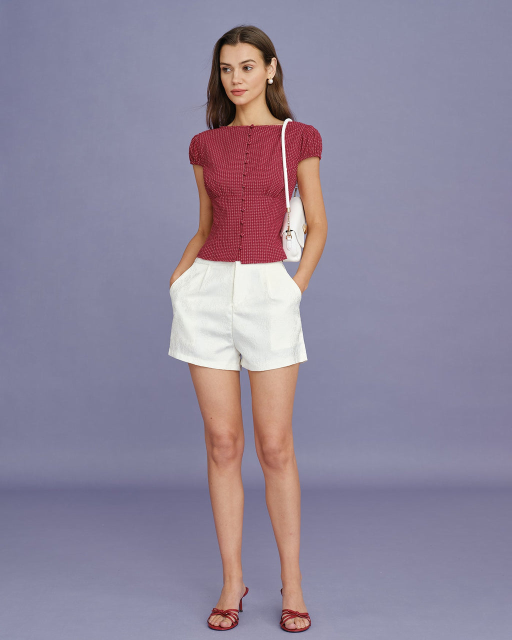 Crimson Plaid Boat Neck Top