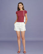 Crimson Plaid Boat Neck Top