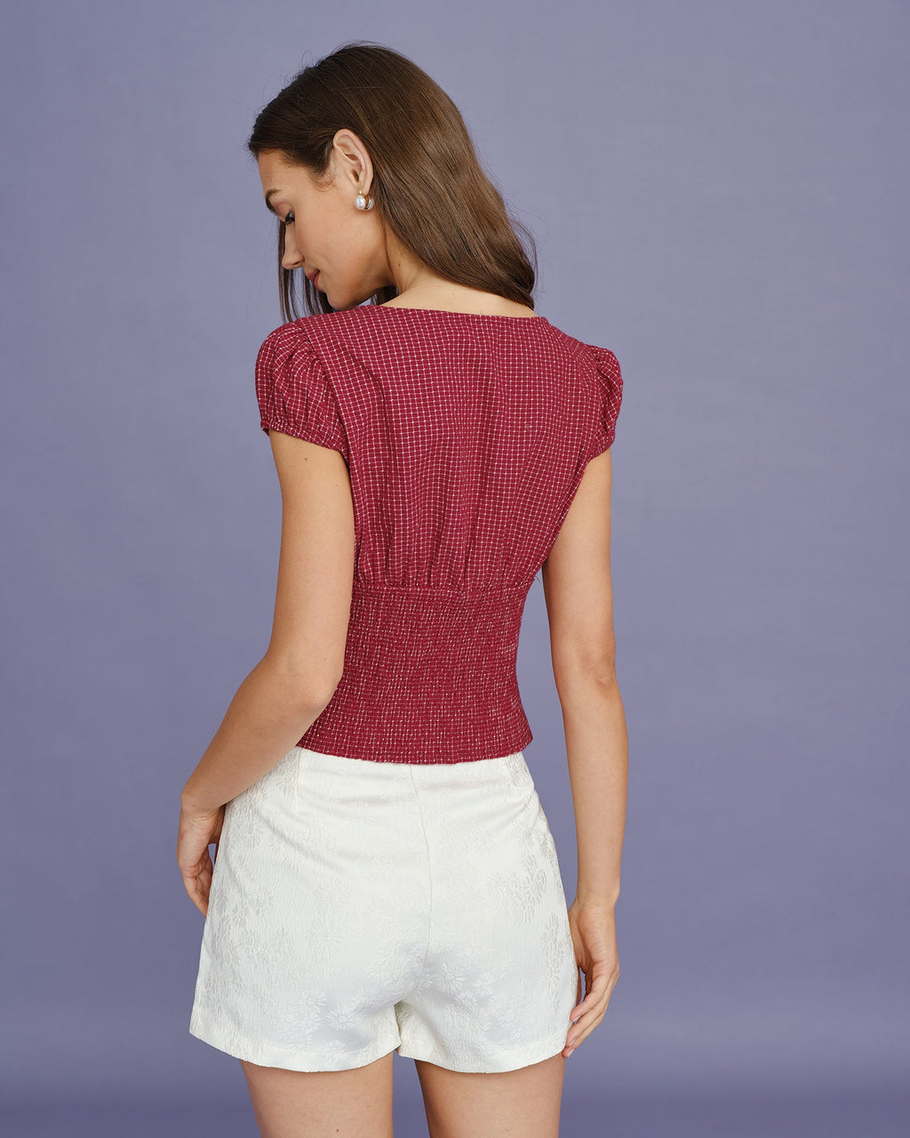 Crimson Plaid Boat Neck Top
