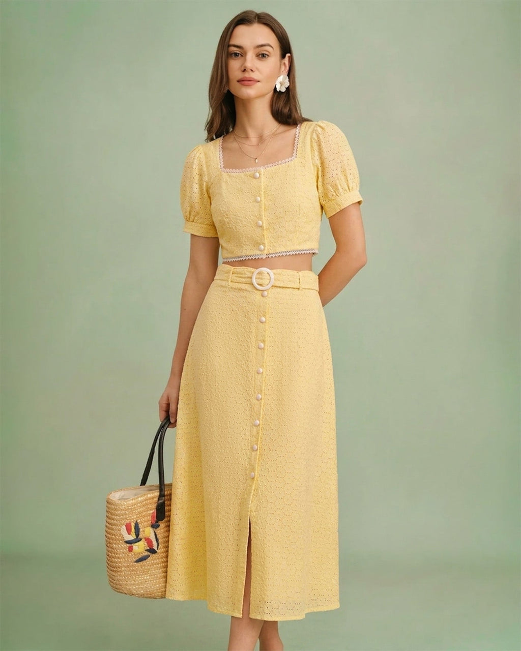 Embroidered Yellow Square Neck Blouse