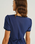 Navy Square Neck Button-Up Top