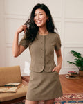 Brown Checkered Puff Sleeve Top