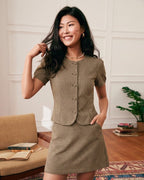 Brown Checkered Puff Sleeve Top