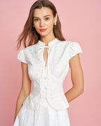 Embroidered White Blouse with Mandarin Collar