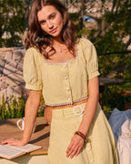 Embroidered Yellow Square Neck Blouse