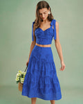 Embroidered Cami Top with Blue Sweetheart Neckline