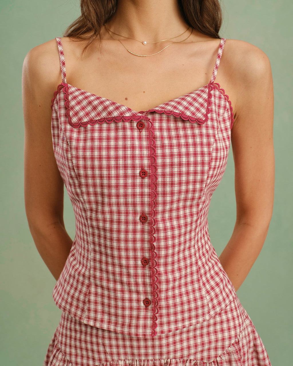 Plaid Cami Top with Red Collar