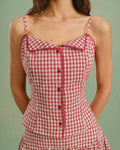 Plaid Cami Top with Red Collar