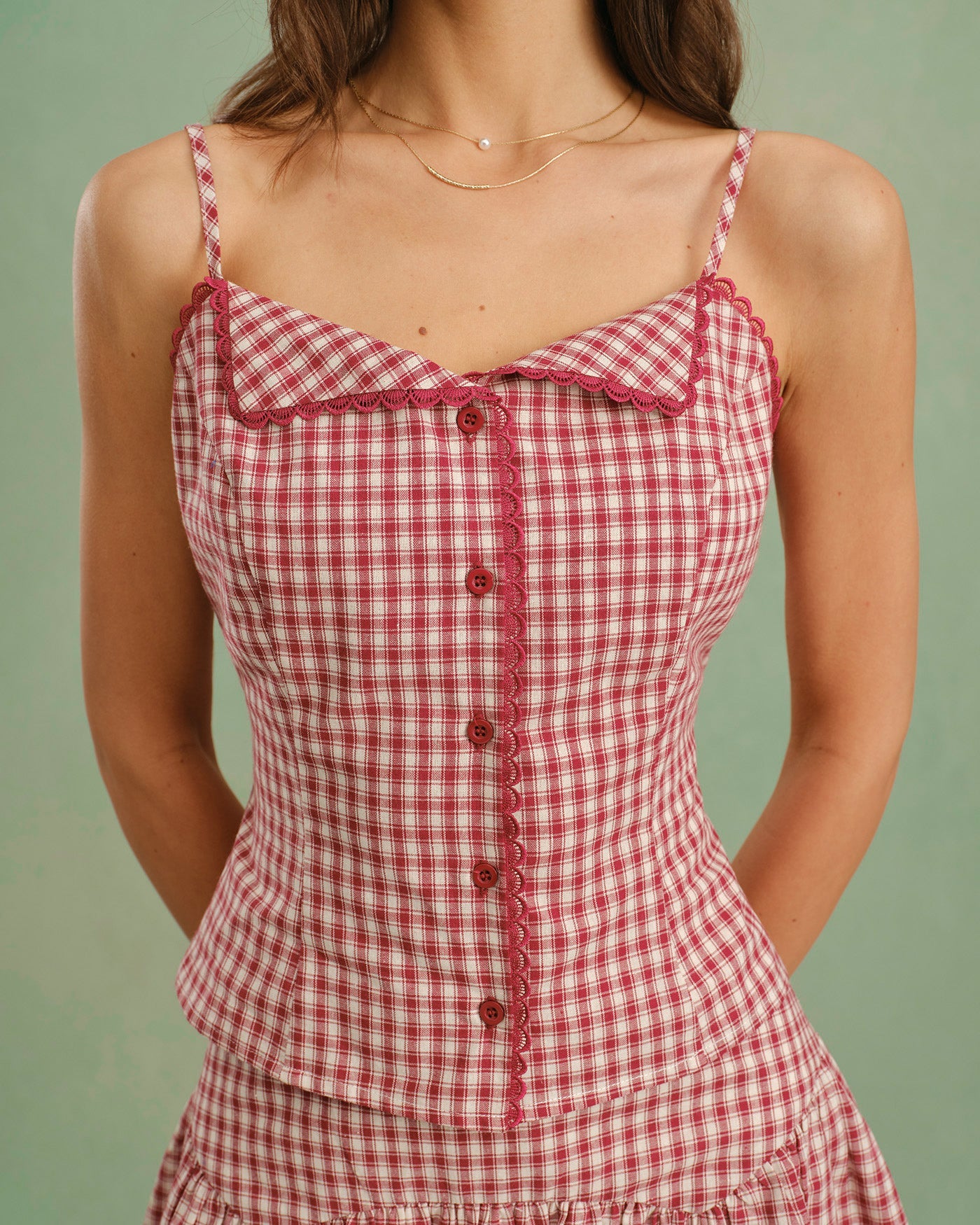 Plaid Cami Top with Red Collar