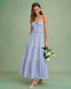 Blue Sweetheart Neck Camisole
