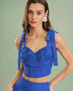 Embroidered Cami Top with Blue Sweetheart Neckline