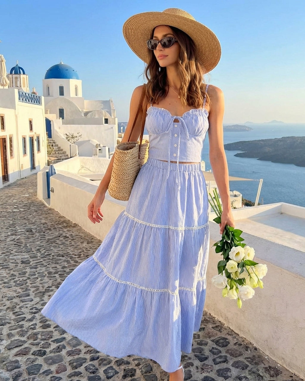 Blue Sweetheart Neck Camisole