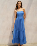 Solid Blue A-Line Maxi Dress