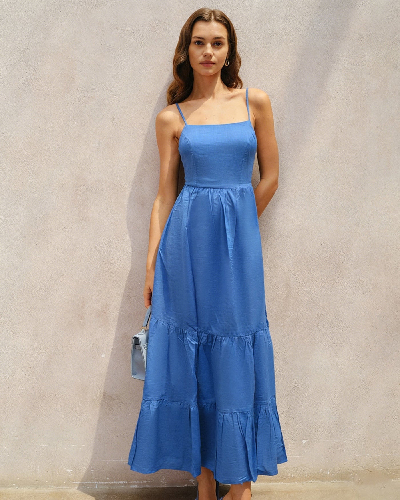 Solid Blue A-Line Maxi Dress