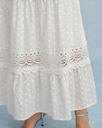 Maxi Dress with White V-Neck and Spliced Tie Detail