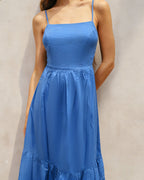 Solid Blue A-Line Maxi Dress
