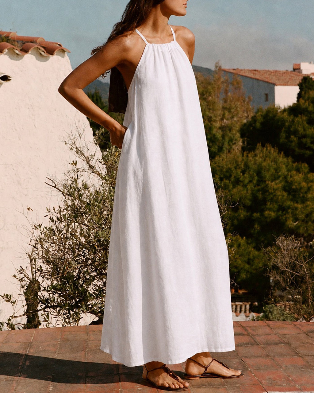 White A-Line Maxi Dress with Tie Straps