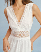 Maxi Dress with White V-Neck and Spliced Tie Detail