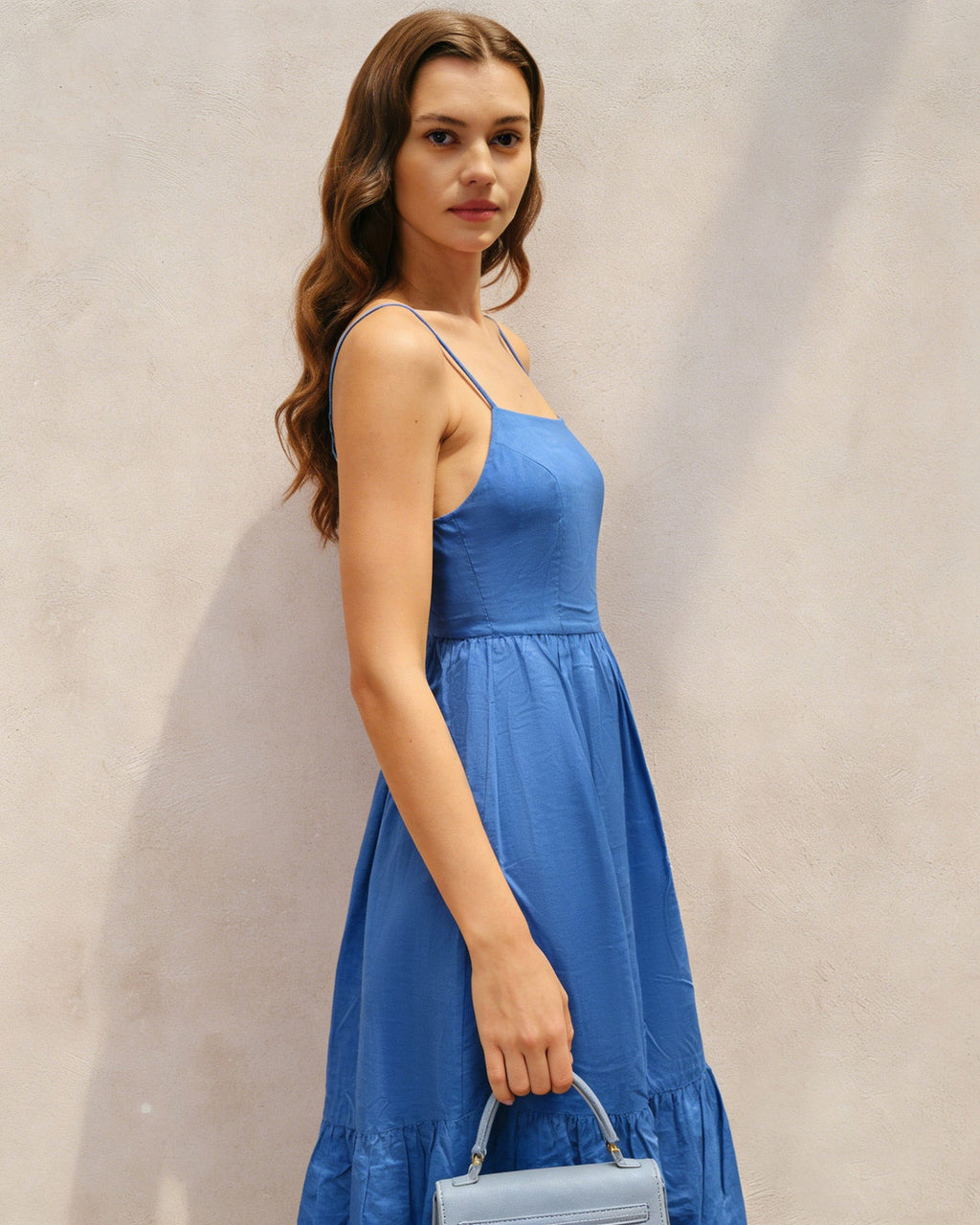 Solid Blue A-Line Maxi Dress