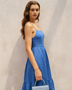 Solid Blue A-Line Maxi Dress