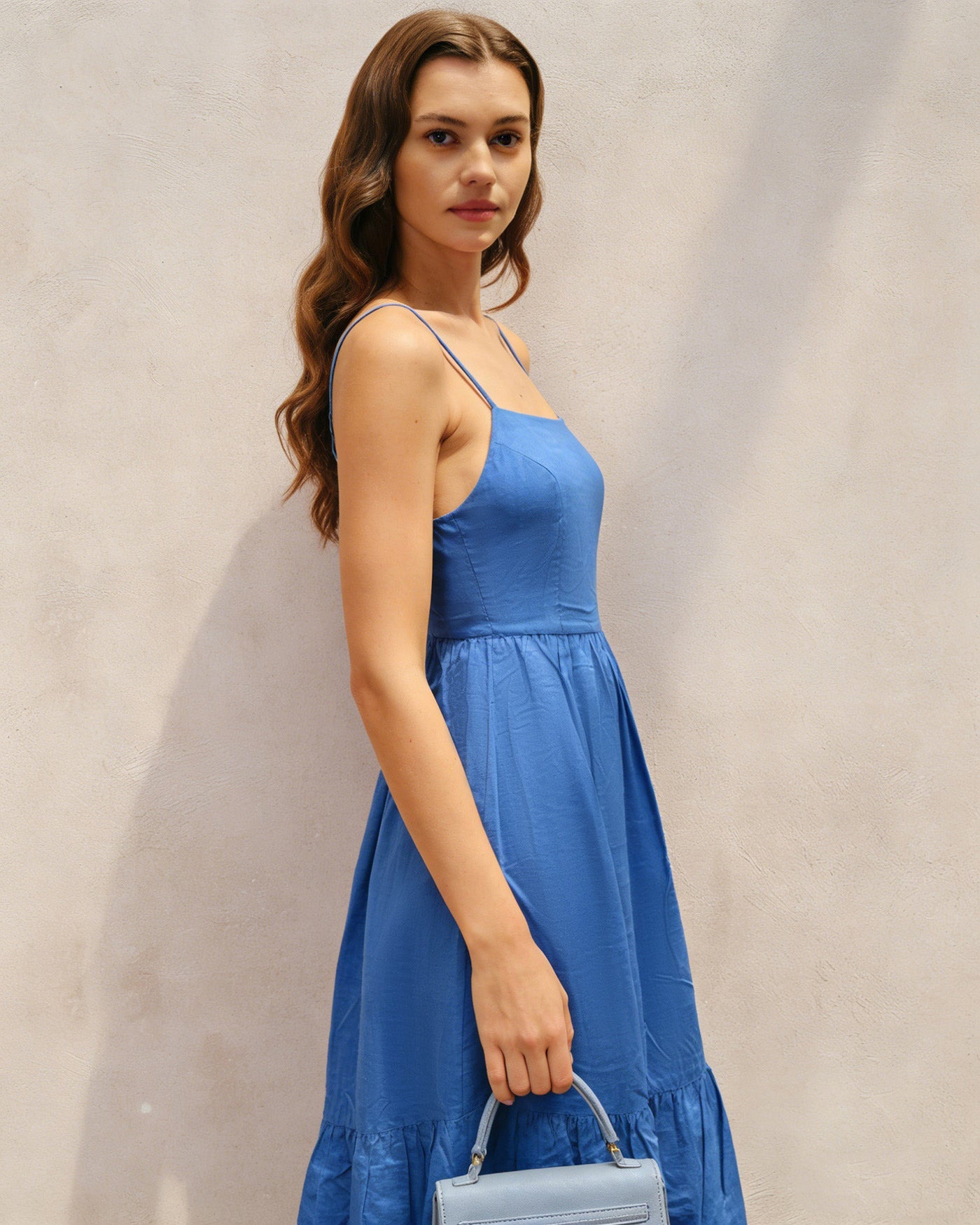 Solid Blue A-Line Maxi Dress