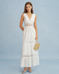 Maxi Dress with White V-Neck and Spliced Tie Detail
