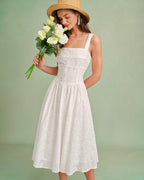 White Midi Dress with Square Neckline