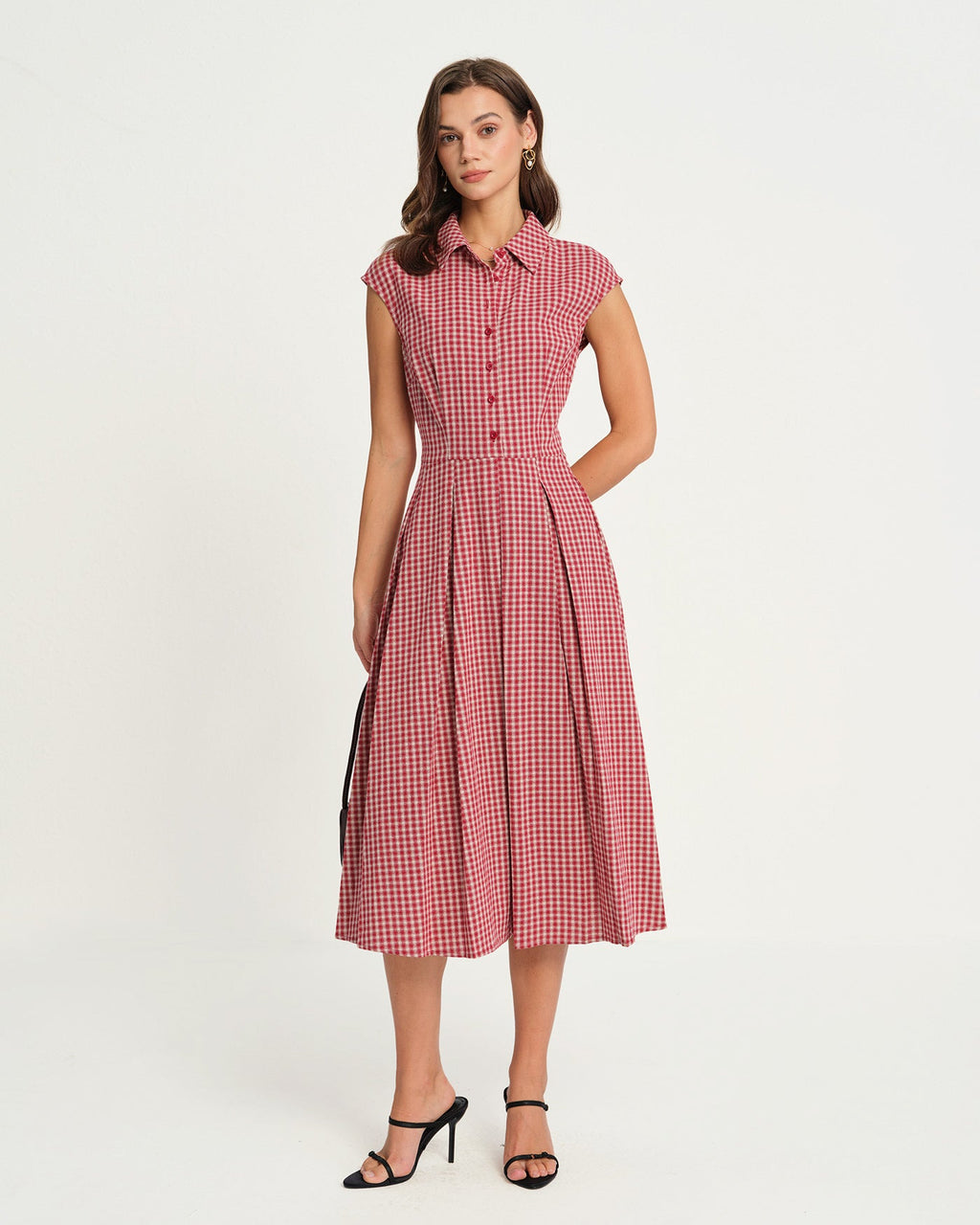Midi Dress with Red Plaid Collar