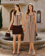 Brown Plaid Sleeveless Midi Dress" can be rewritten as "Sleeveless Midi Dress in Brown Plaid" or "Brown Plaid Midi Dress Without Sleeves.