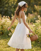 White Lace Cross-Back Midi Slip Dress