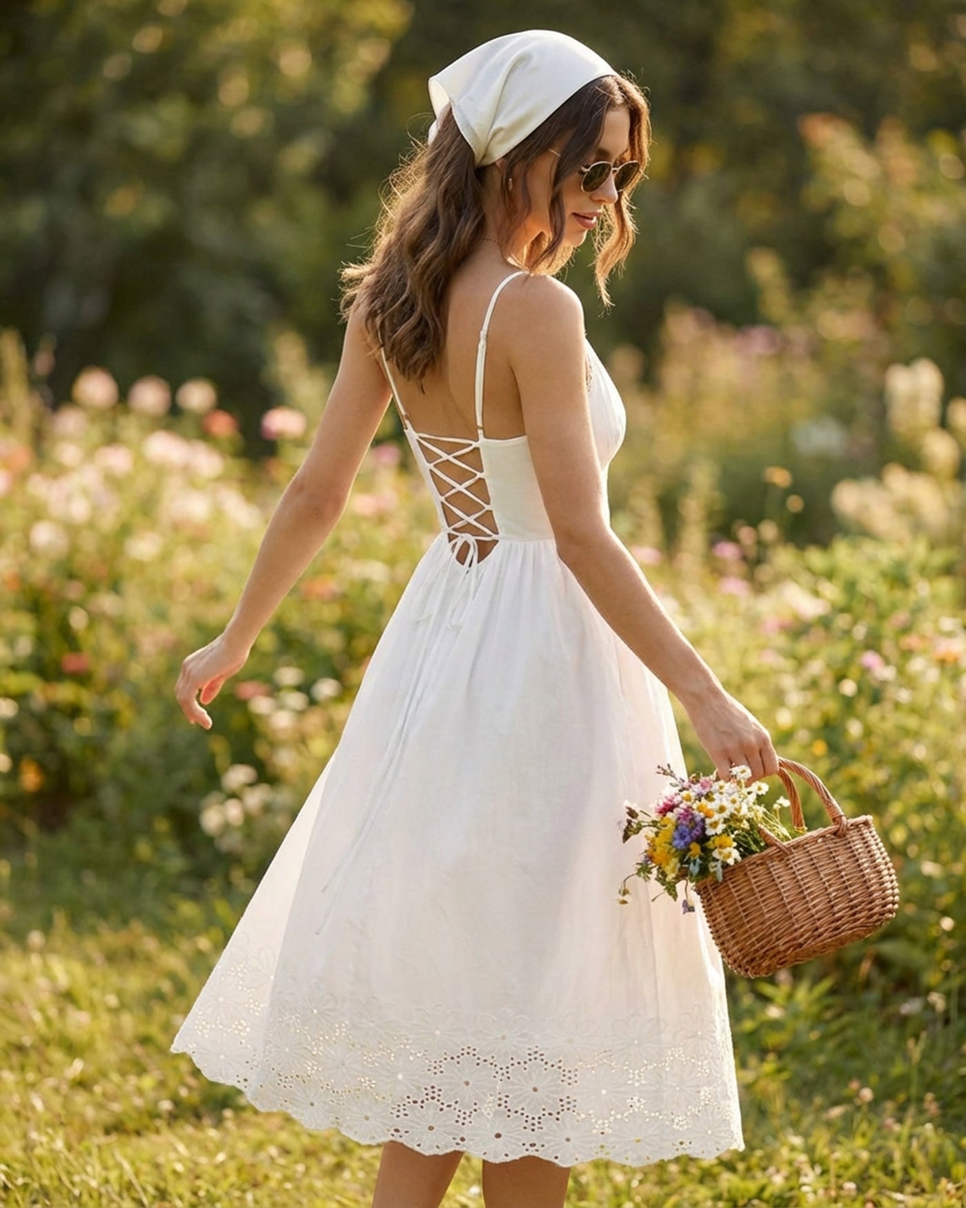 White Lace Cross-Back Midi Slip Dress