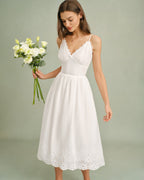 White Lace Cross-Back Midi Slip Dress