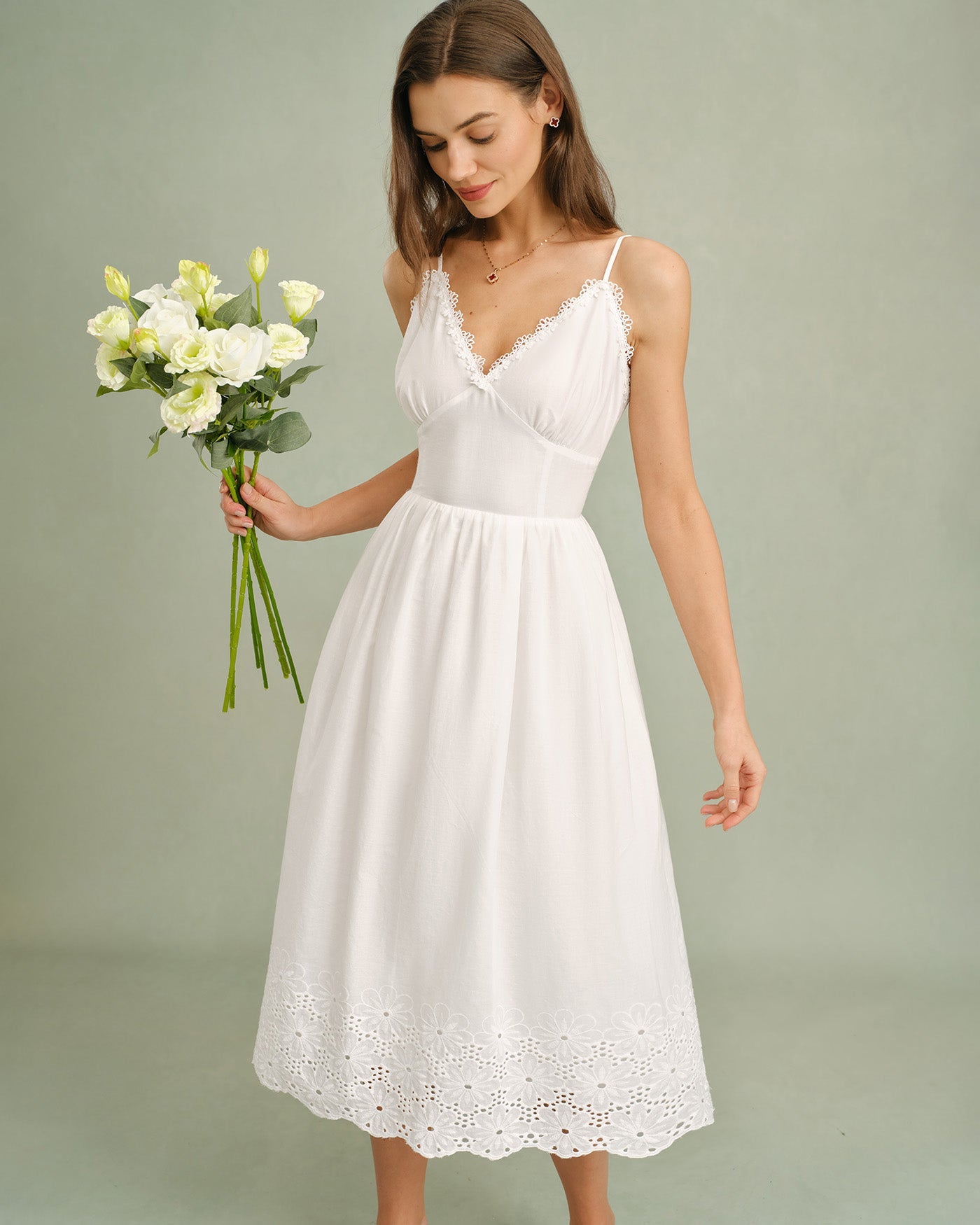 White Lace Cross-Back Midi Slip Dress