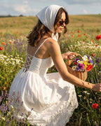 White Lace Cross-Back Midi Slip Dress