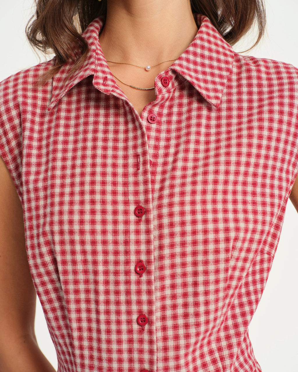 Midi Dress with Red Plaid Collar