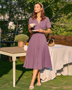 V-Neck Midi Dress in Purple with Button Details