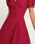 Crimson V-Neck Midi Dress