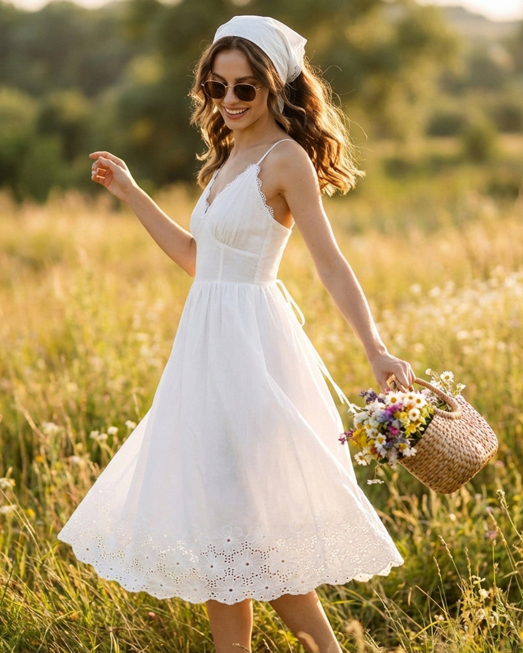 White Lace Cross-Back Midi Slip Dress