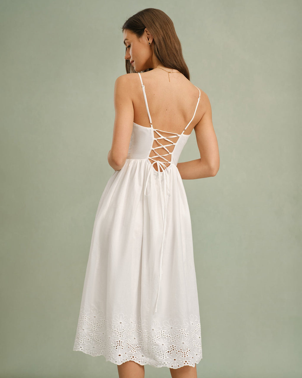 White Lace Cross-Back Midi Slip Dress